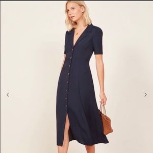 Reformation Clarice Dress Navy. Never worn!